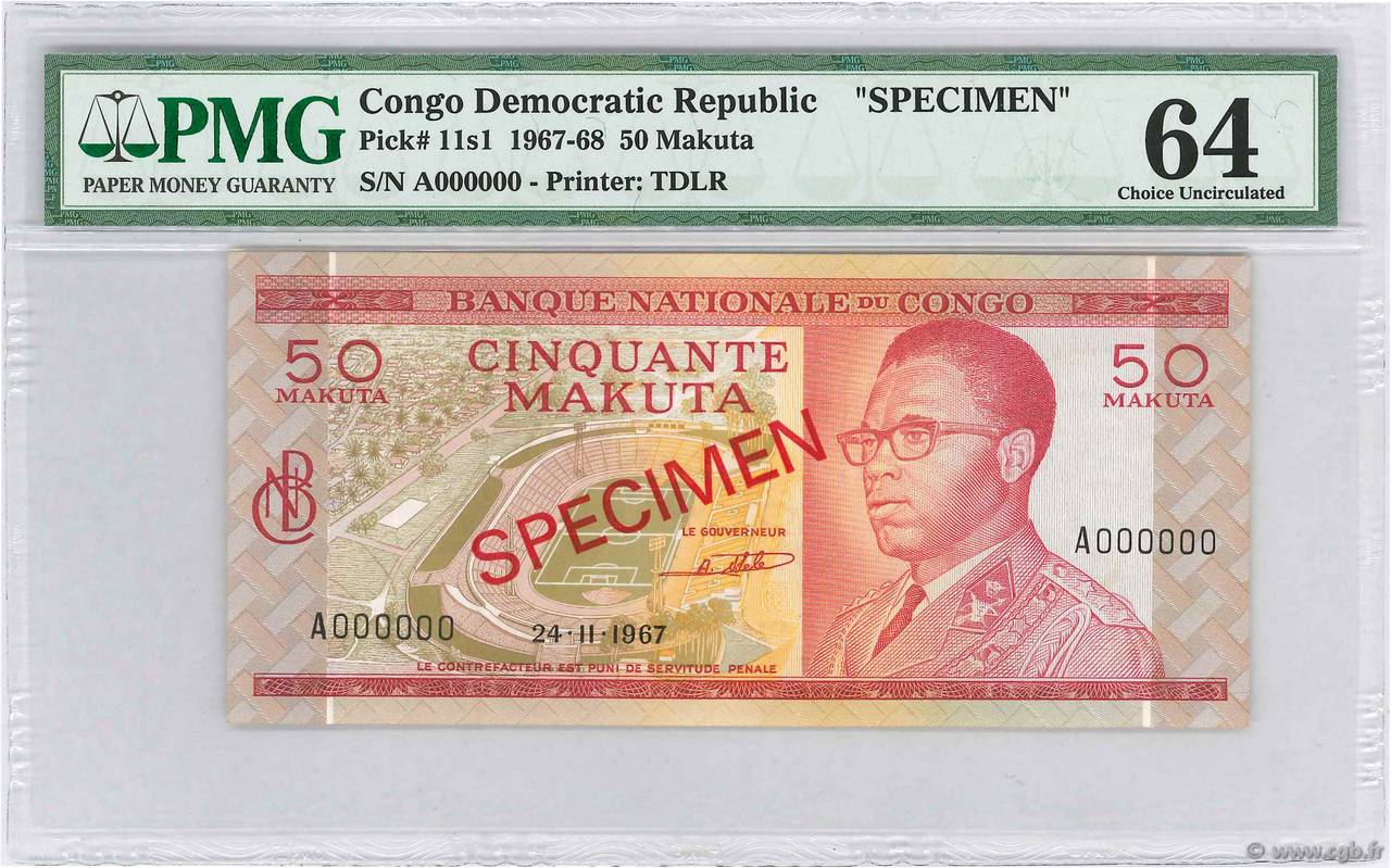 50 Makuta Spécimen CONGO, DEMOCRATIC REPUBLIC  1967 P.011s UNC