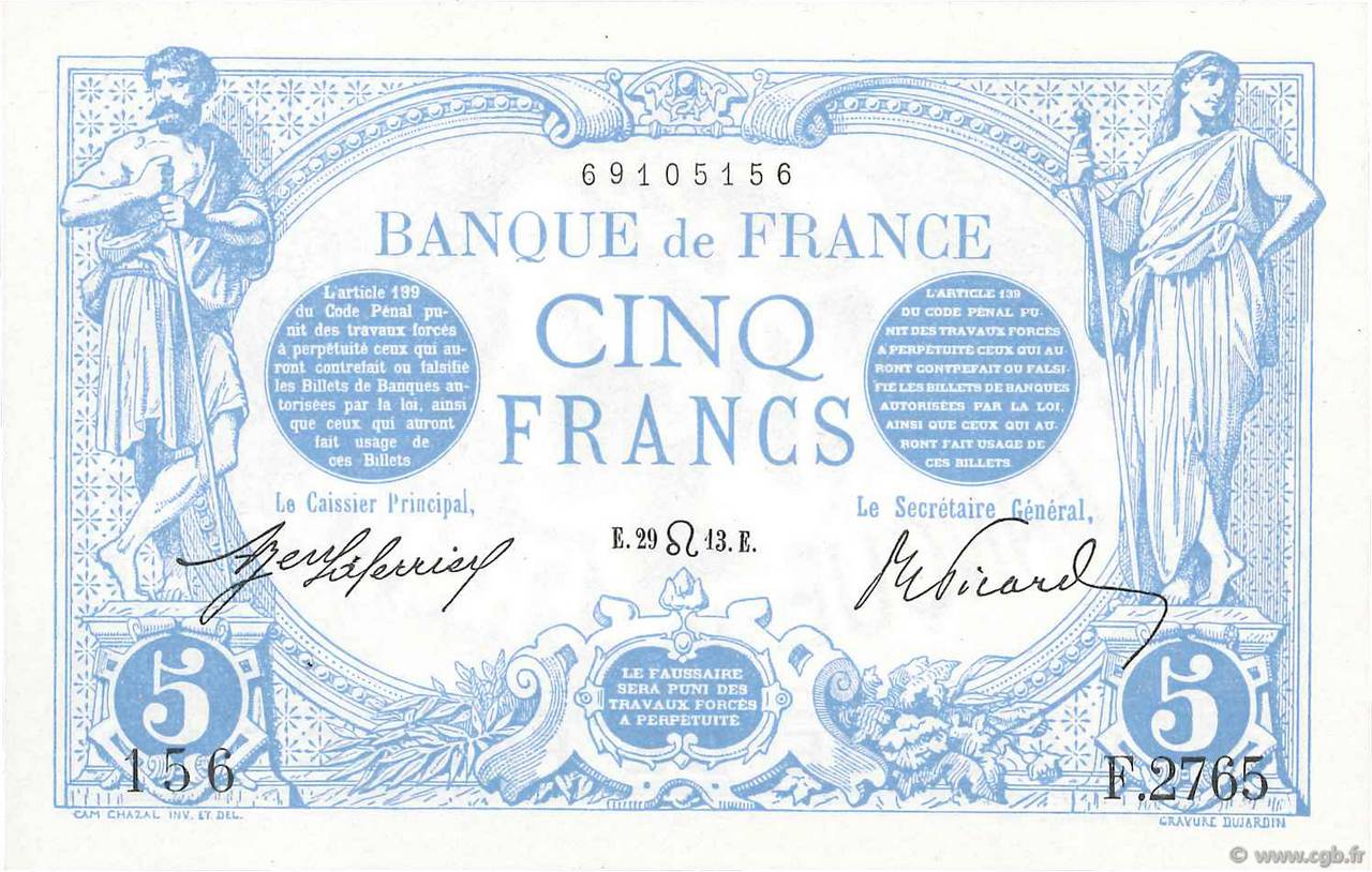 5 Francs BLEU FRANCE  1913 F.02.19 AU