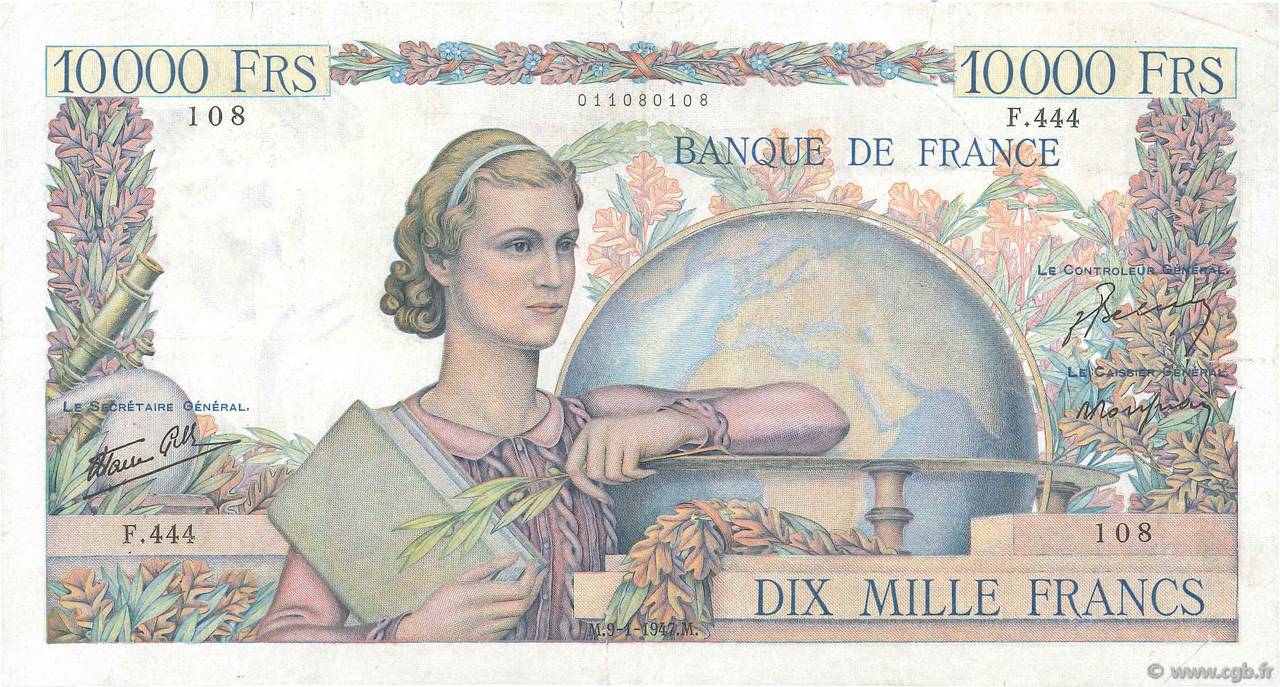 10000 Francs GÉNIE FRANÇAIS FRANCE  1947 F.50.19 TB+