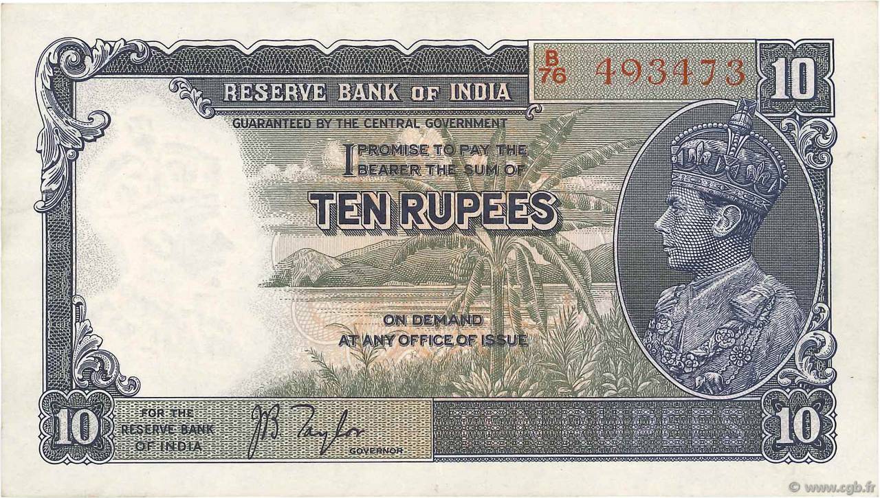 10 Rupees INDIA
  1928 P.016a SPL+