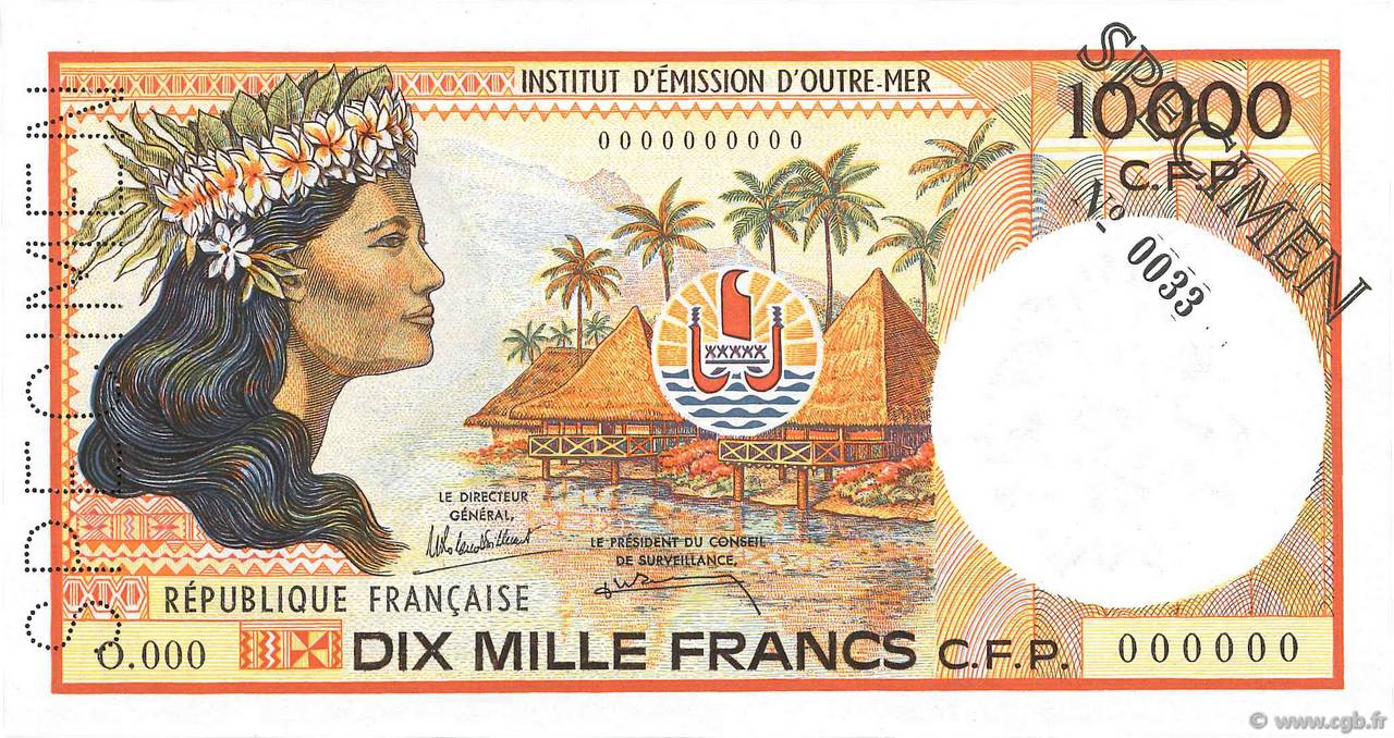 10000 Francs Spécimen POLYNÉSIE, TERRITOIRES D OUTRE MER  1986 P.04as NEUF