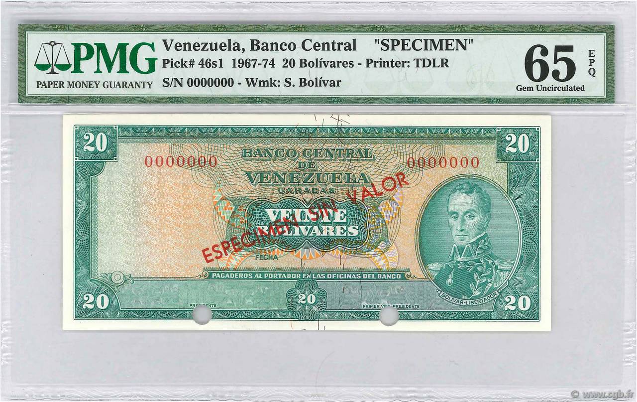 20 Bolivares Spécimen VENEZUELA  1967 P.046s1 UNC