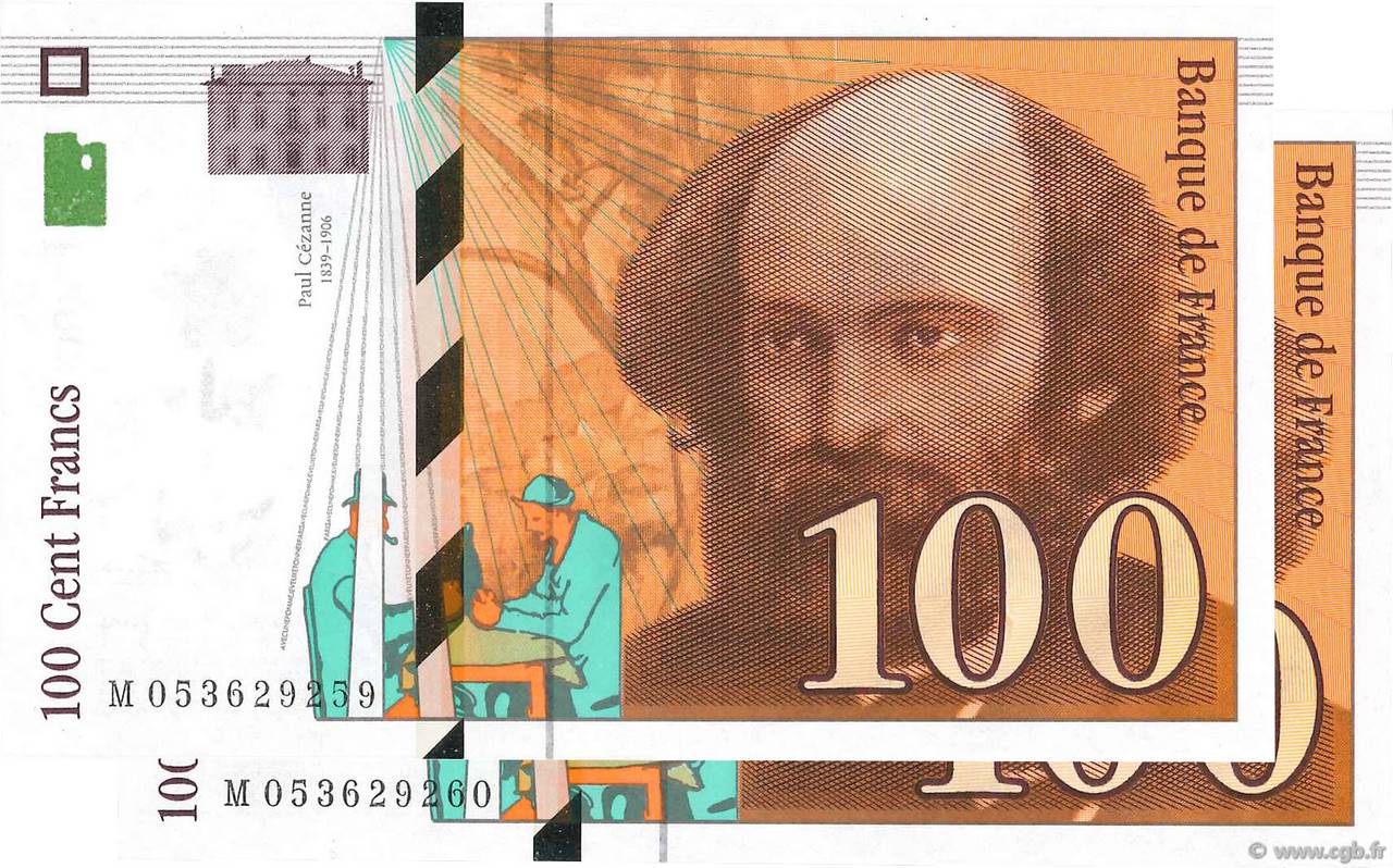 100 Francs CÉZANNE Consécutifs FRANCE  1998 F.74.02 AU+