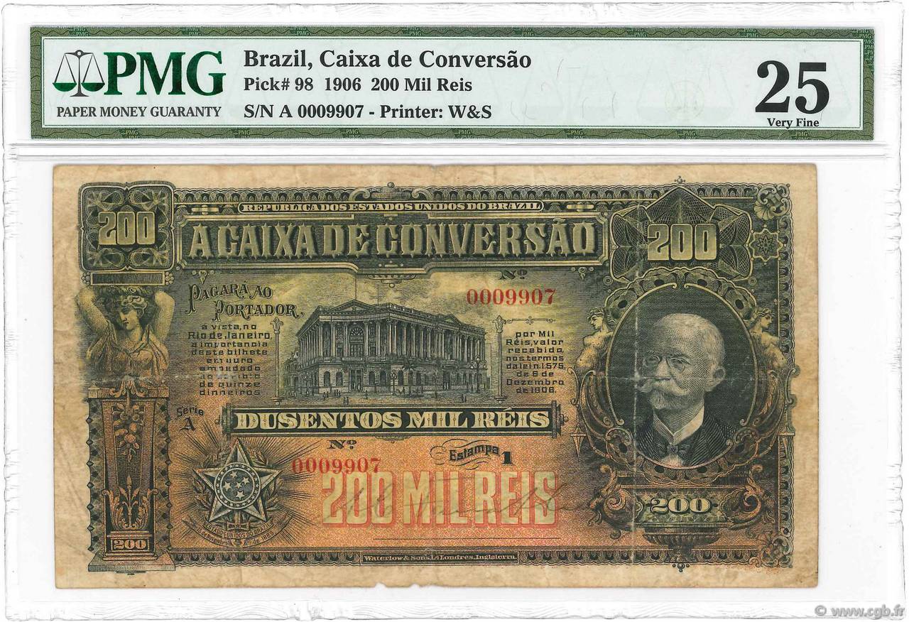 200 Mil Reis BRASIL  1906 P.098 RC+