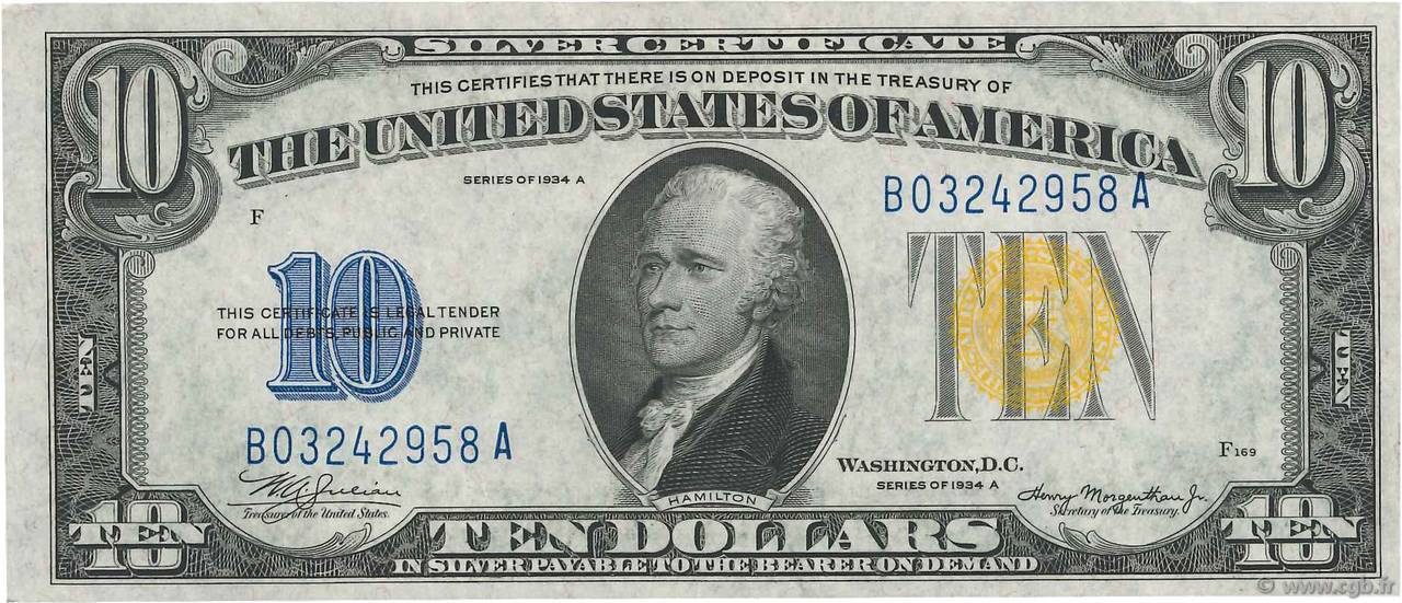 10 Dollars STATI UNITI D AMERICA  1934 P.415Y q.FDC