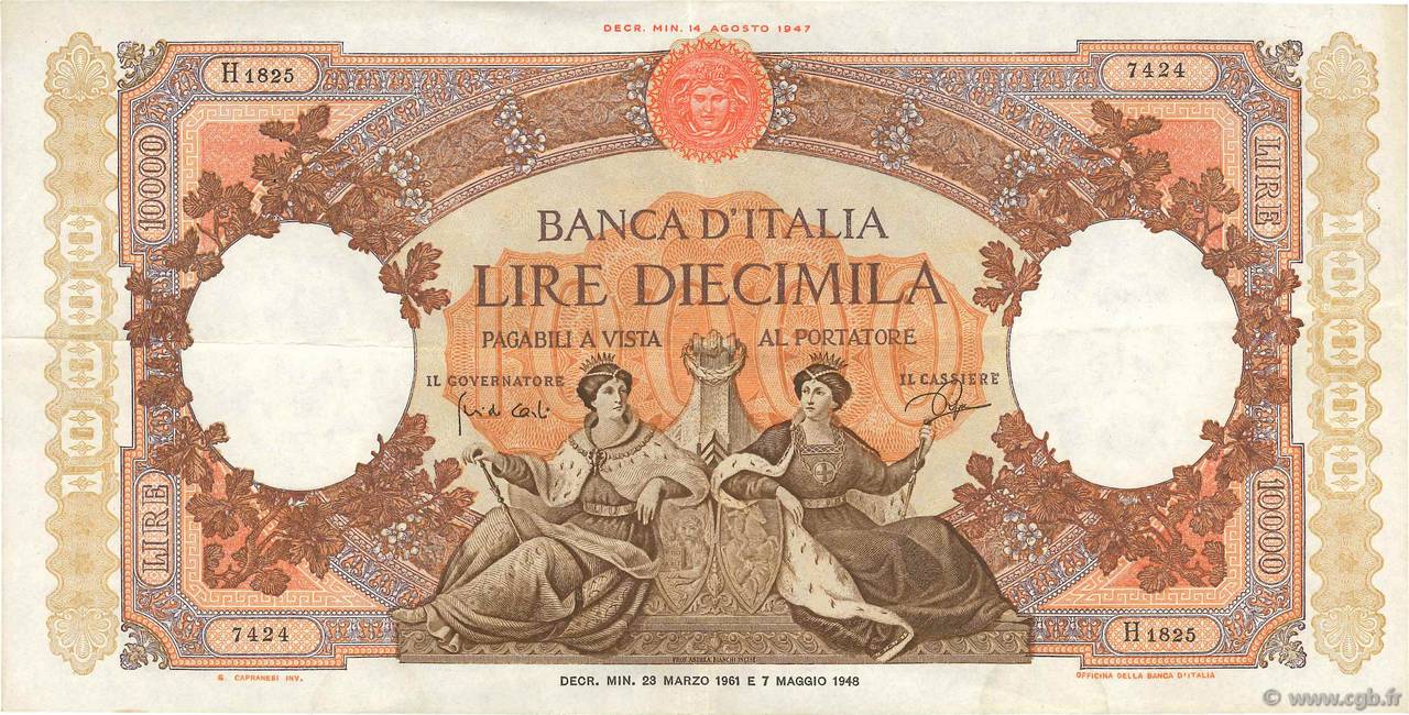 10000 Lire ITALIEN  1961 P.089d fVZ