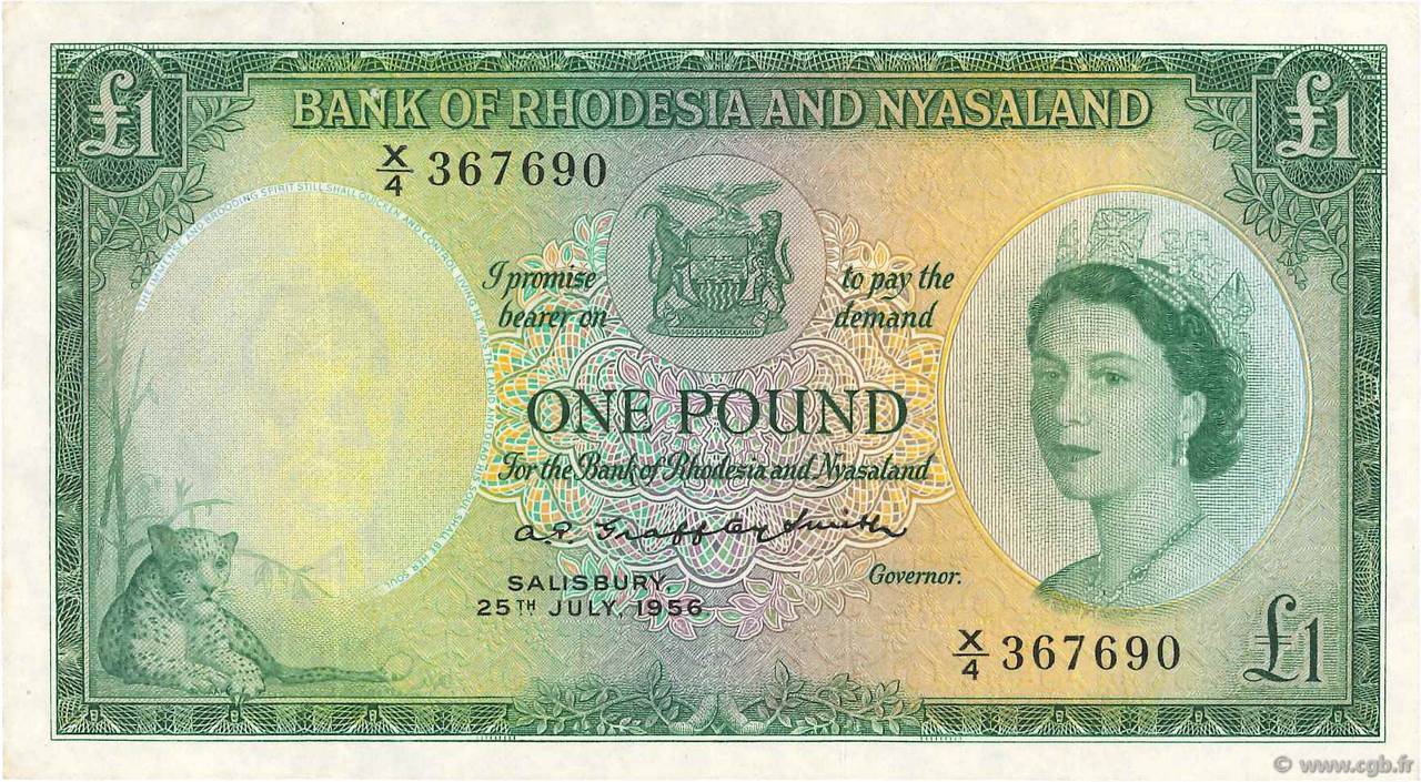 1 Pound RHODESIA AND NYASALAND (Federation of)  1956 P.21a VF+