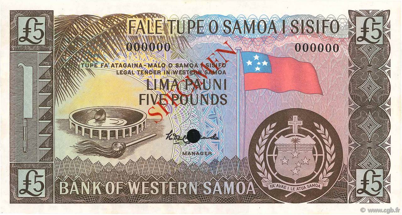 5 Pounds Spécimen SAMOA  1963 P.15s UNC-