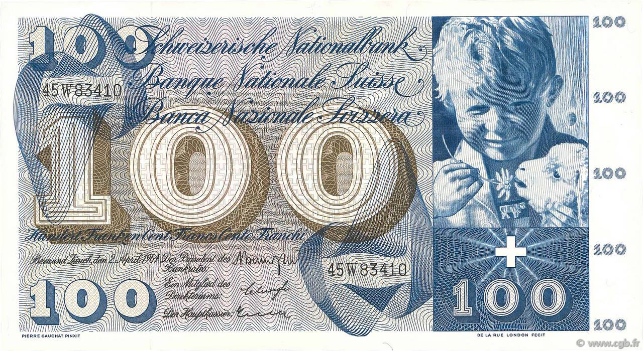 100 Francs SUISSE  1964 P.49f SPL