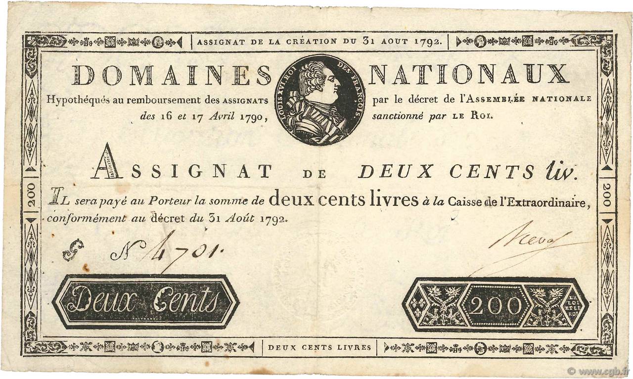 200 Livres FRANCIA  1792 Ass.33a MBC