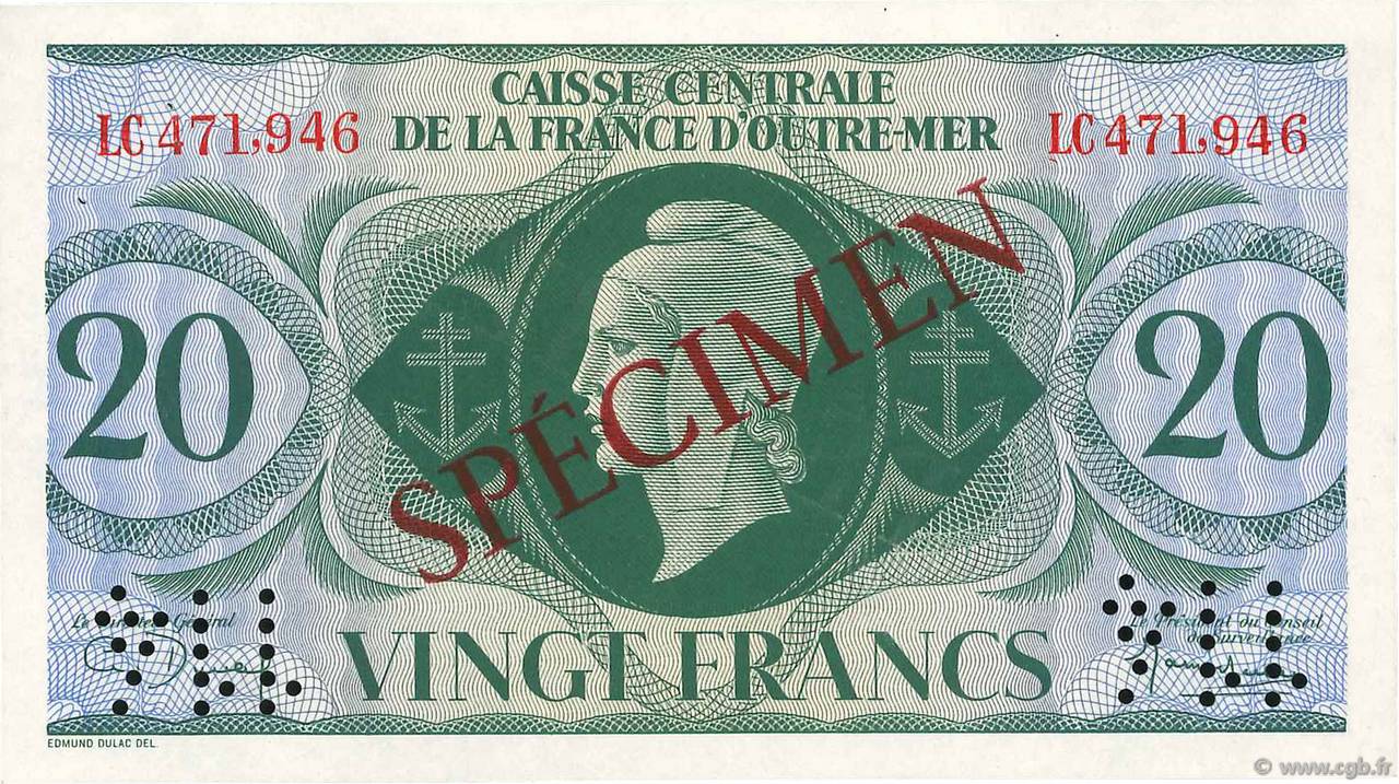 20 Francs Spécimen AFRIQUE ÉQUATORIALE FRANÇAISE  1944 P.17as q.AU