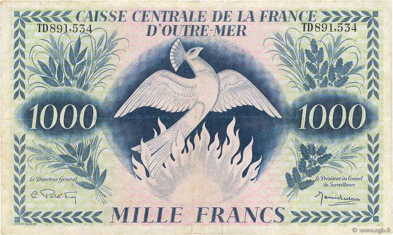 1000 Francs Phénix FRENCH EQUATORIAL AFRICA  1944 P.19a F+