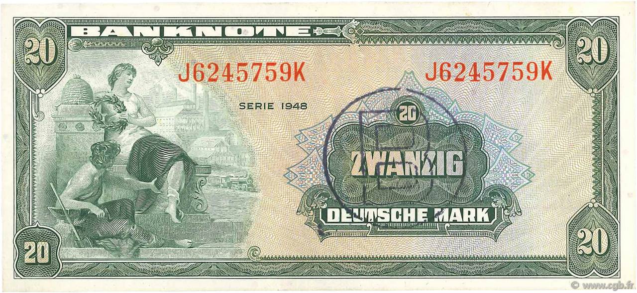 20 Deutsche Mark GERMAN FEDERAL REPUBLIC  1948 P.06b VZ+