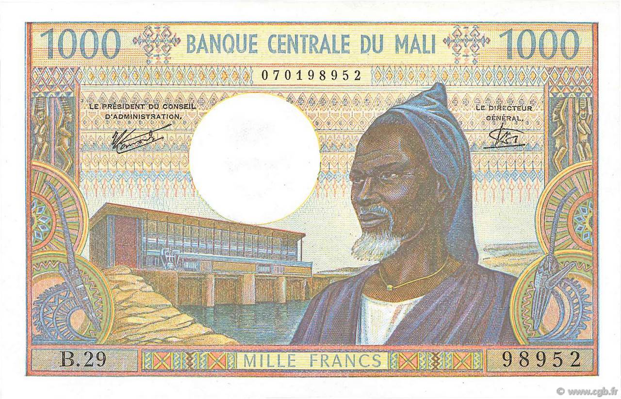 1000 Francs MALI  1970 P.13e AU