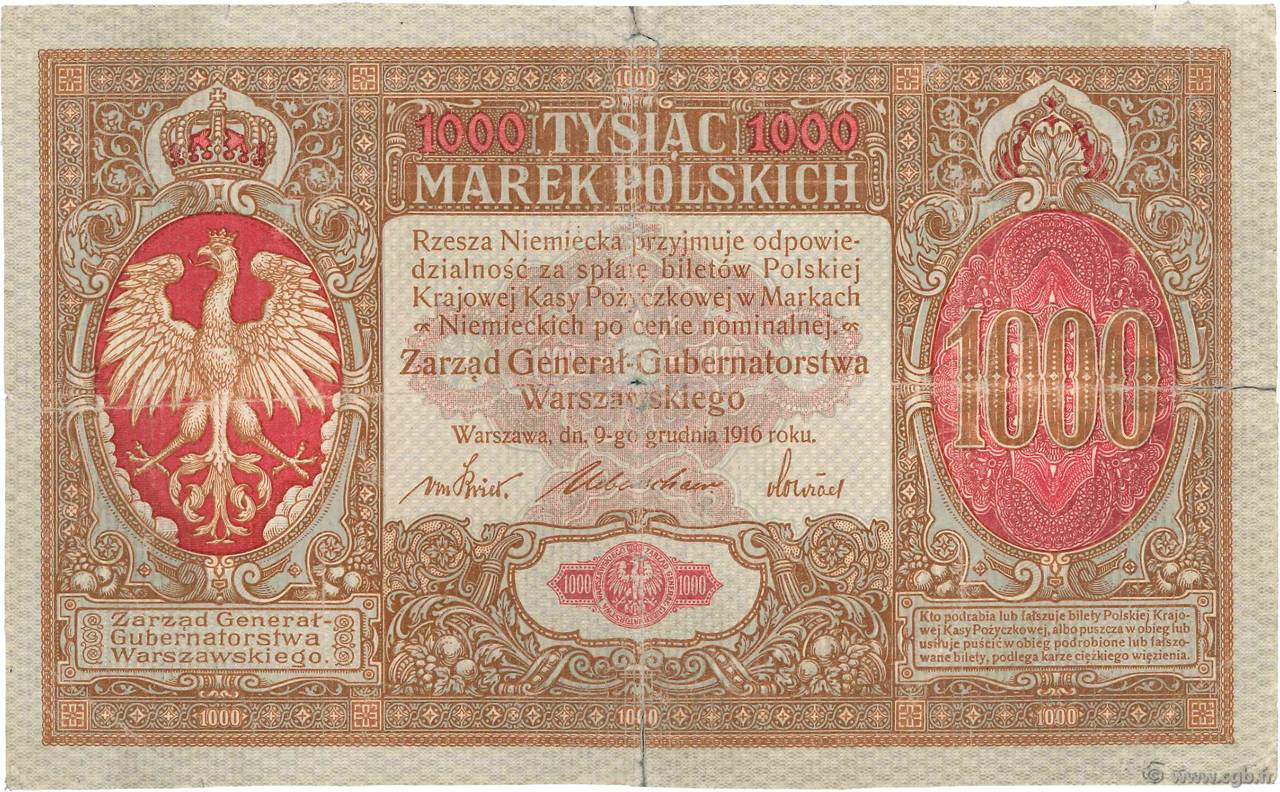 1000 Marek Polskich POLAND  1916 P.016 VG