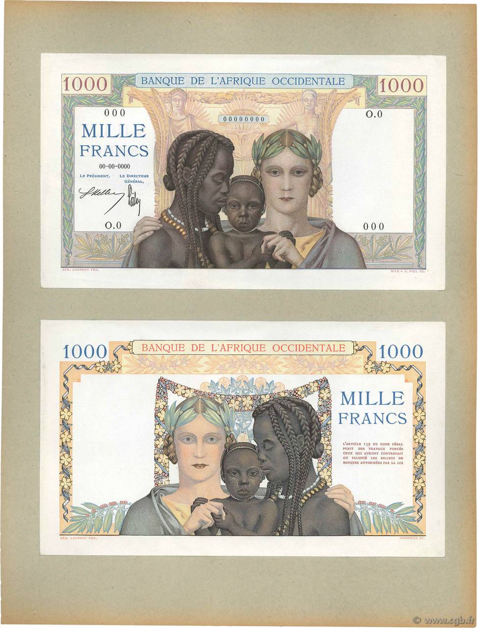 1000 Francs Épreuve FRENCH WEST AFRICA  1936 P.24p FDC