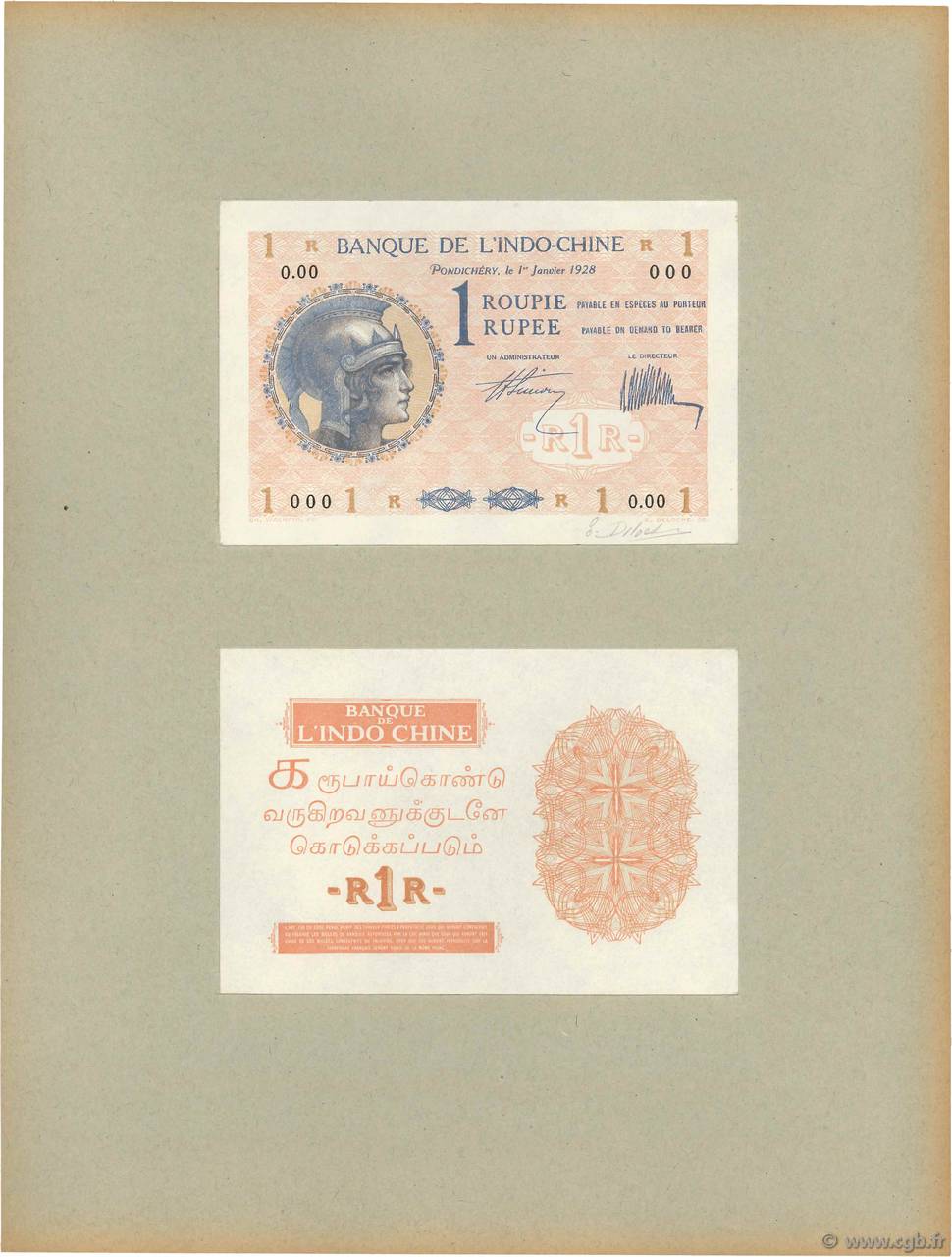 1 Roupie Épreuve FRENCH INDIA  1928 P.04p UNC
