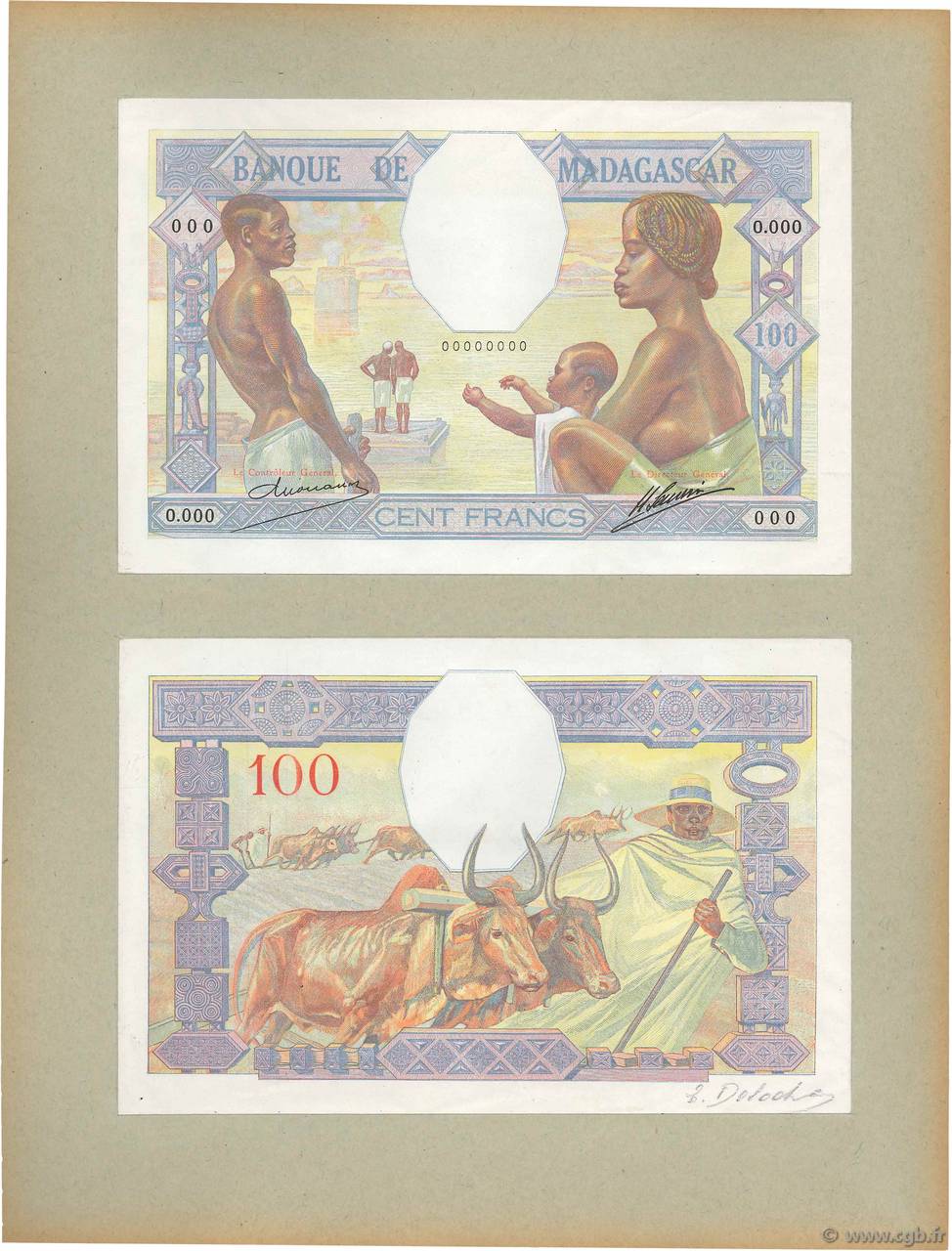 100 Francs Épreuve MADAGASCAR  1926 P.040p FDC