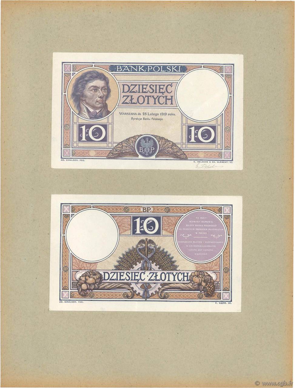 10 Zlotych Épreuve POLONIA  1938 P.054p SPL