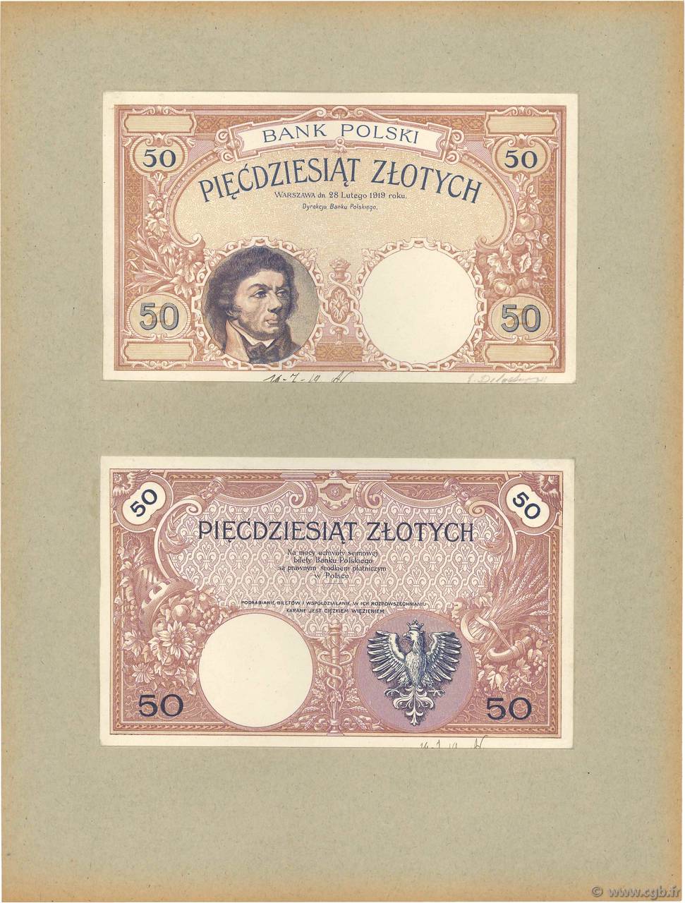 50 Zlotych Épreuve POLEN  1938 P.056p fST