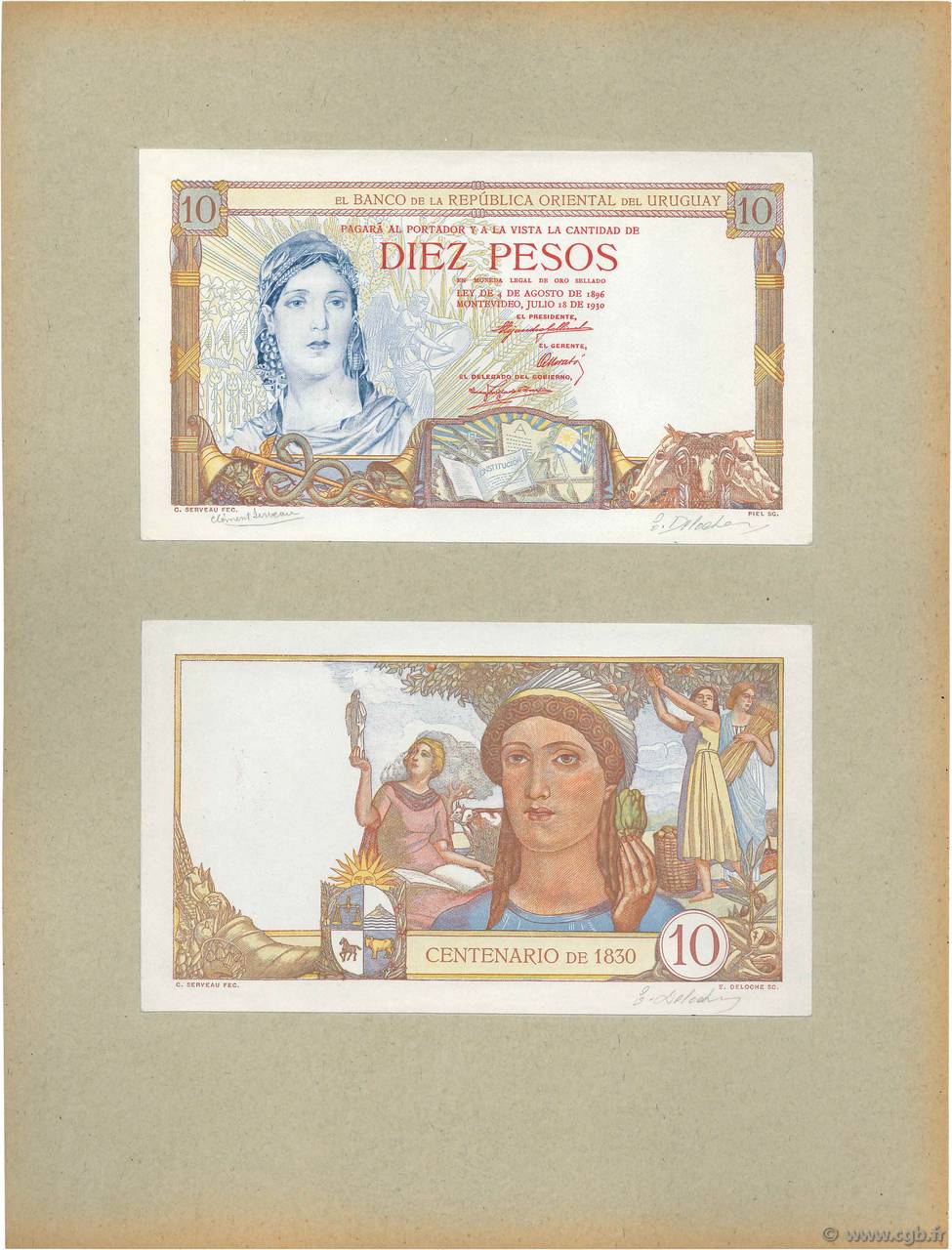 10 Pesos Épreuve URUGUAY  1930 P.019p NEUF