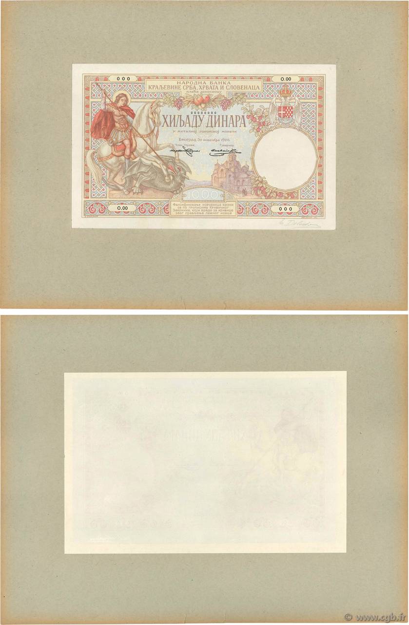 1000 Dinara Épreuve YUGOSLAVIA  1920 P.023ap AU