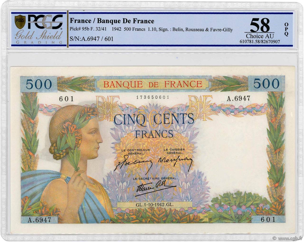 500 Francs LA PAIX FRANCE  1942 F.32.41 SPL