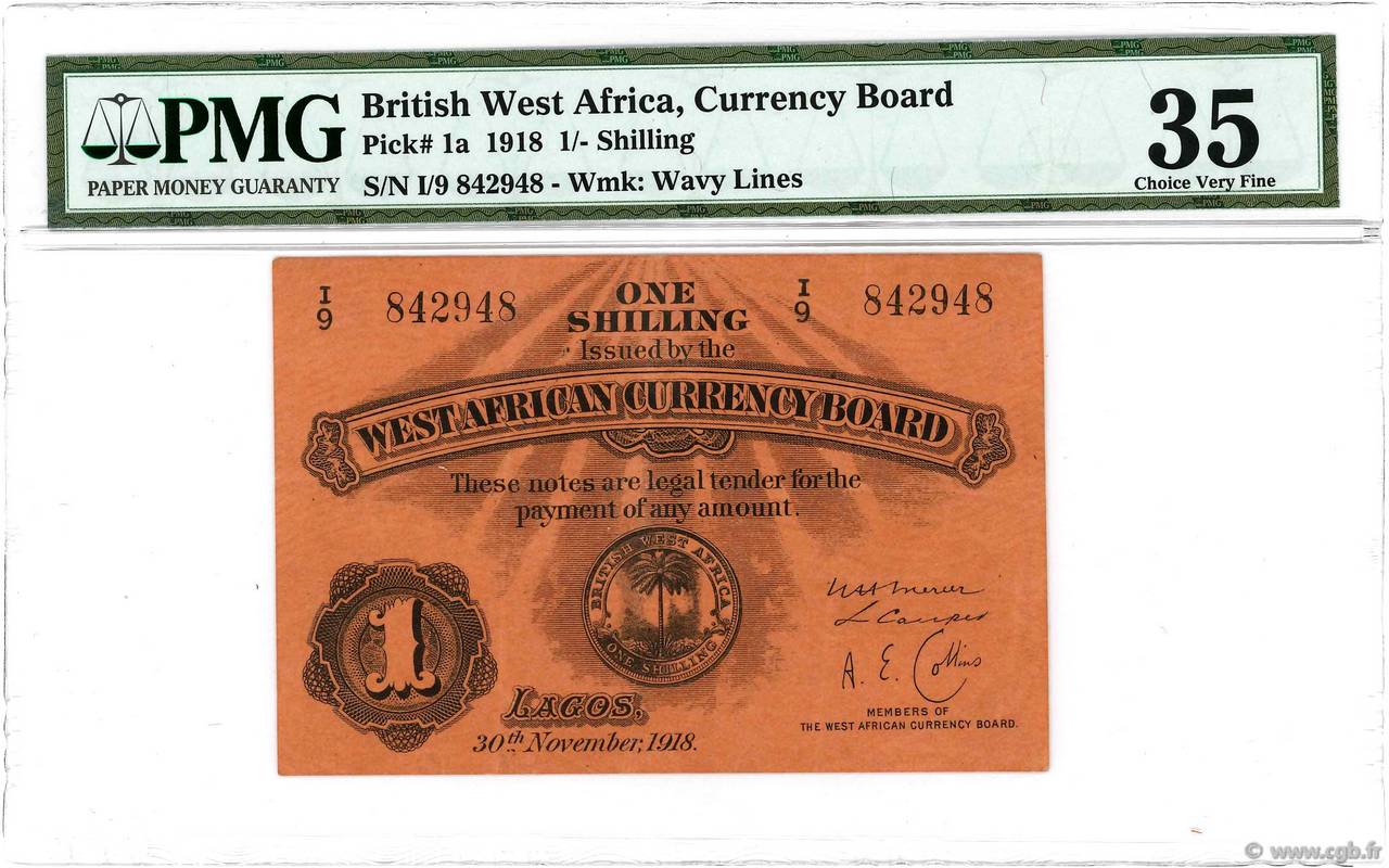 1 Shilling AFRICA DI L OVEST BRITANNICA  1918 P.01 BB