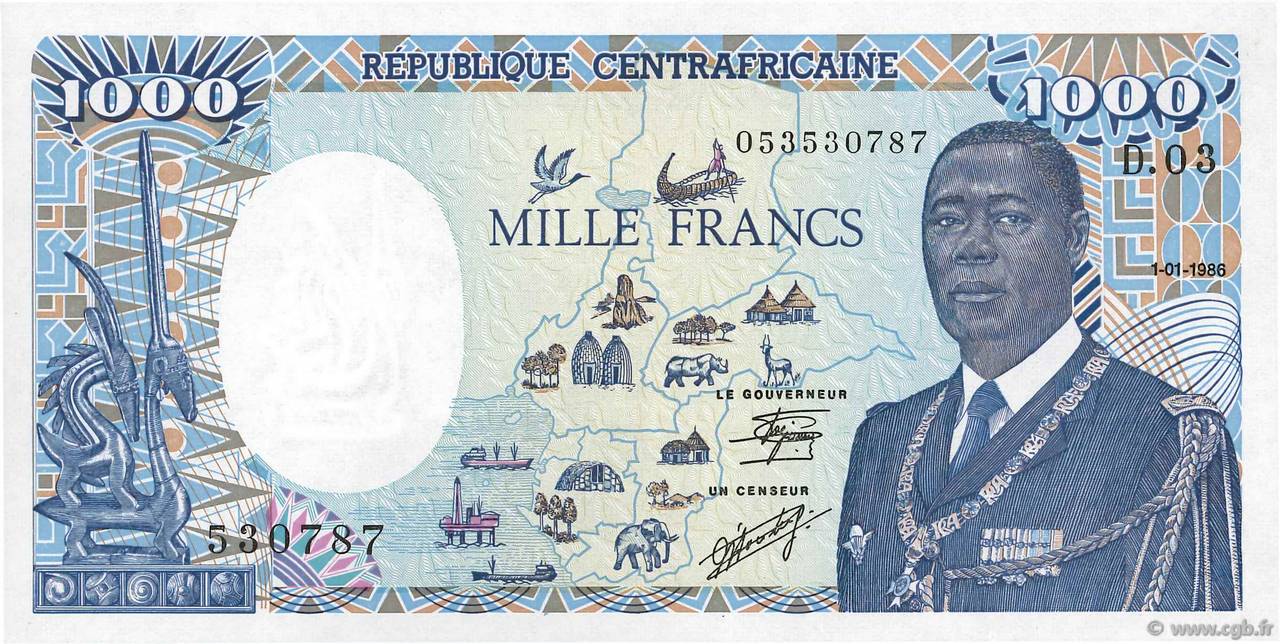 1000 Francs REPUBBLICA CENTRAFRICANA  1986 P.16 AU