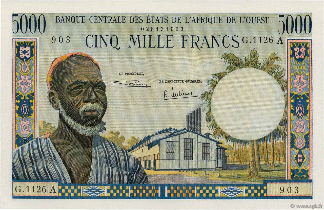 5000 Francs ESTADOS DEL OESTE AFRICANO  1969 P.104Ae FDC