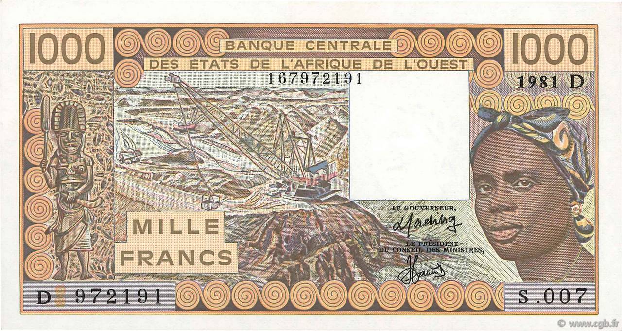 1000 Francs WEST AFRIKANISCHE STAATEN  1981 P.406Dc ST