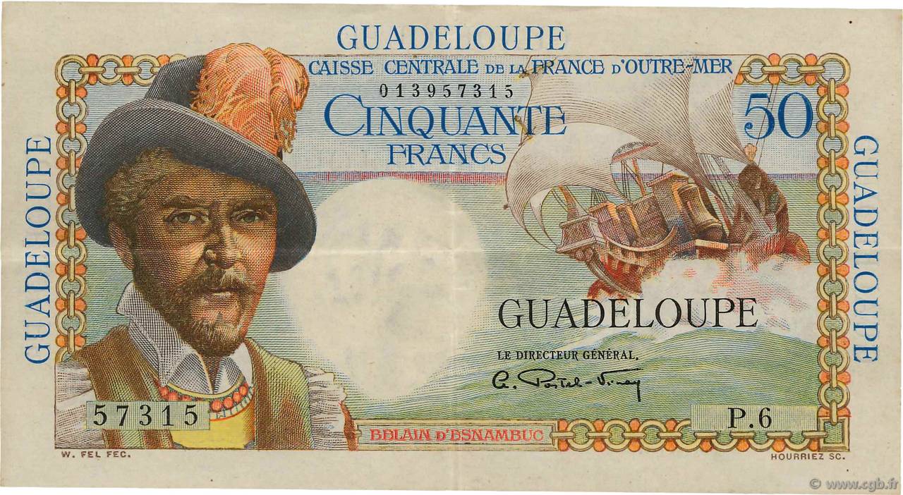 50 Francs Belain d Esnambuc GUADELOUPE  1946 P.34 MBC+