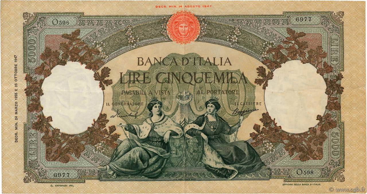 5000 Lire ITALIA  1955 P.085c MBC