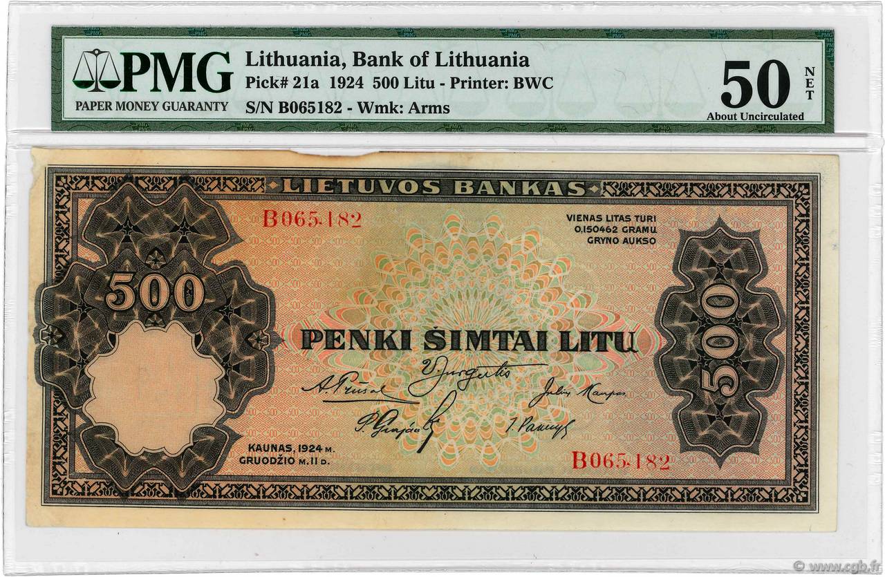 500 Litu LITHUANIA  1924 P.21a VF