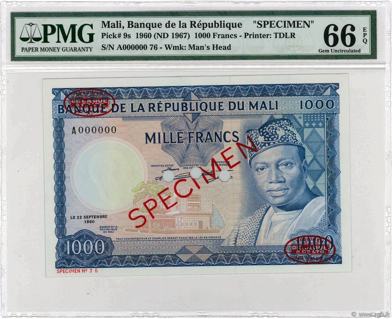 1000 Francs Spécimen MALI  1960 P.09s NEUF