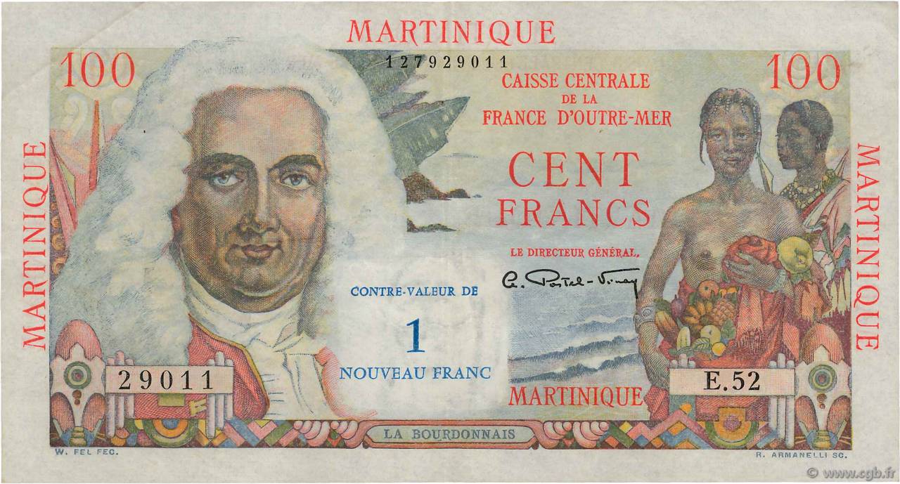 1 NF sur 100 Francs La Bourdonnais MARTINIQUE  1960 P.37 BB