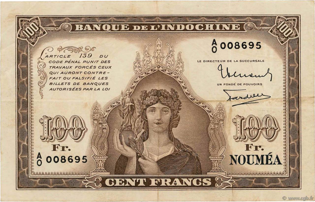 100 Francs NEW CALEDONIA  1942 P.44 VF