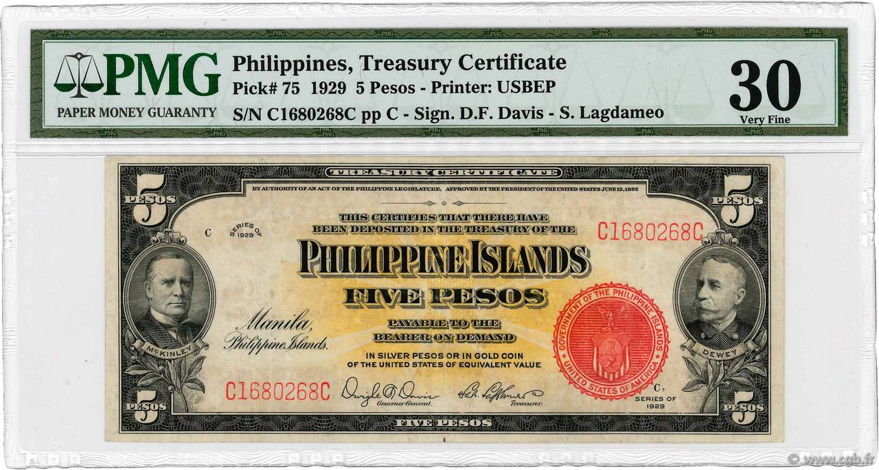 5 Pesos FILIPPINE  1929 P.075 BB