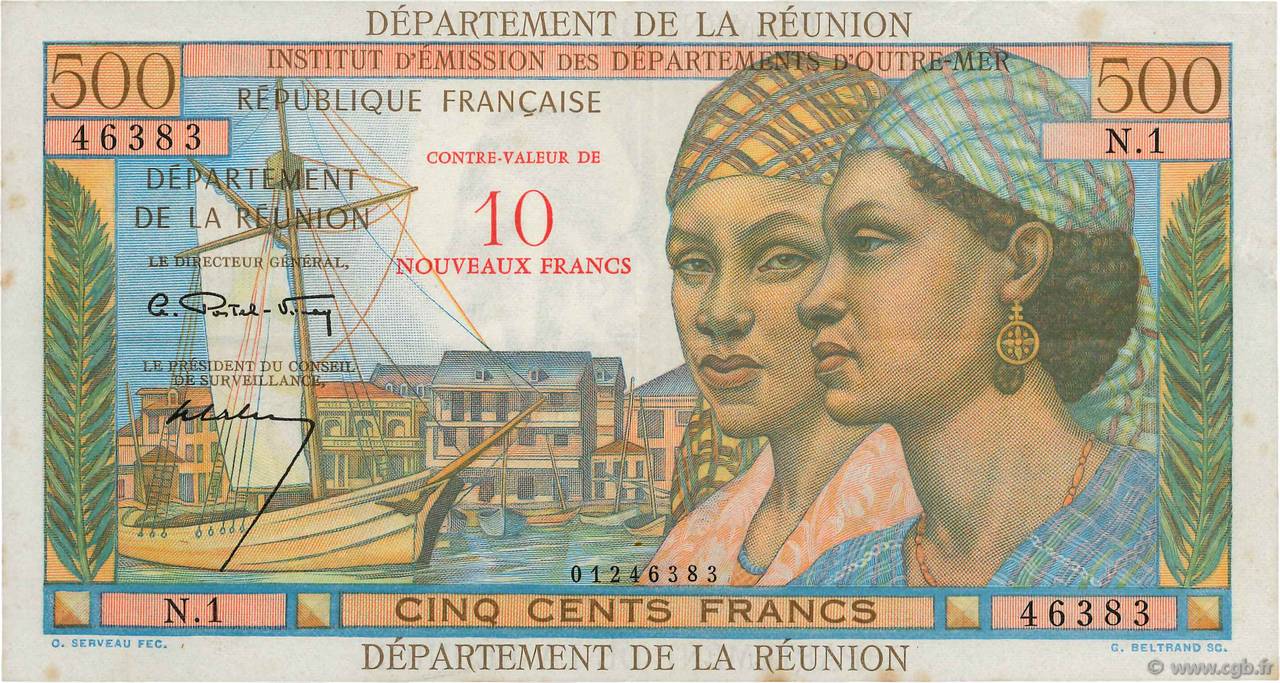 10 NF sur 500 Francs Pointe à Pitre ISOLA RIUNIONE  1971 P.54a BB