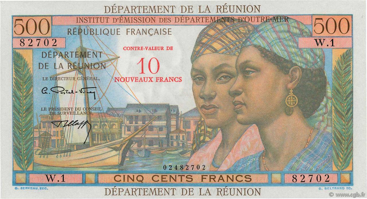 10 NF sur 500 Francs Pointe à Pitre REUNION INSEL  1971 P.54b ST