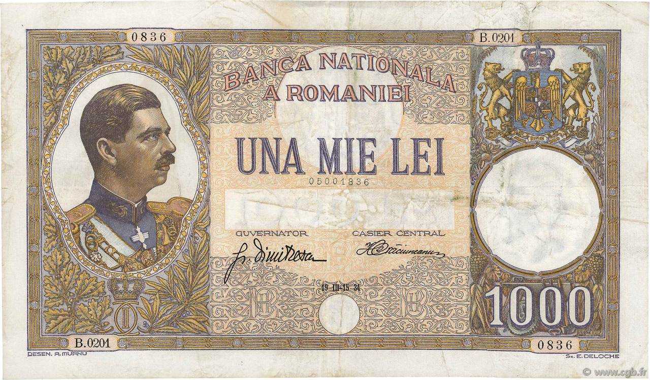 1000 Lei RUMANIA  1934 P.037a BC+