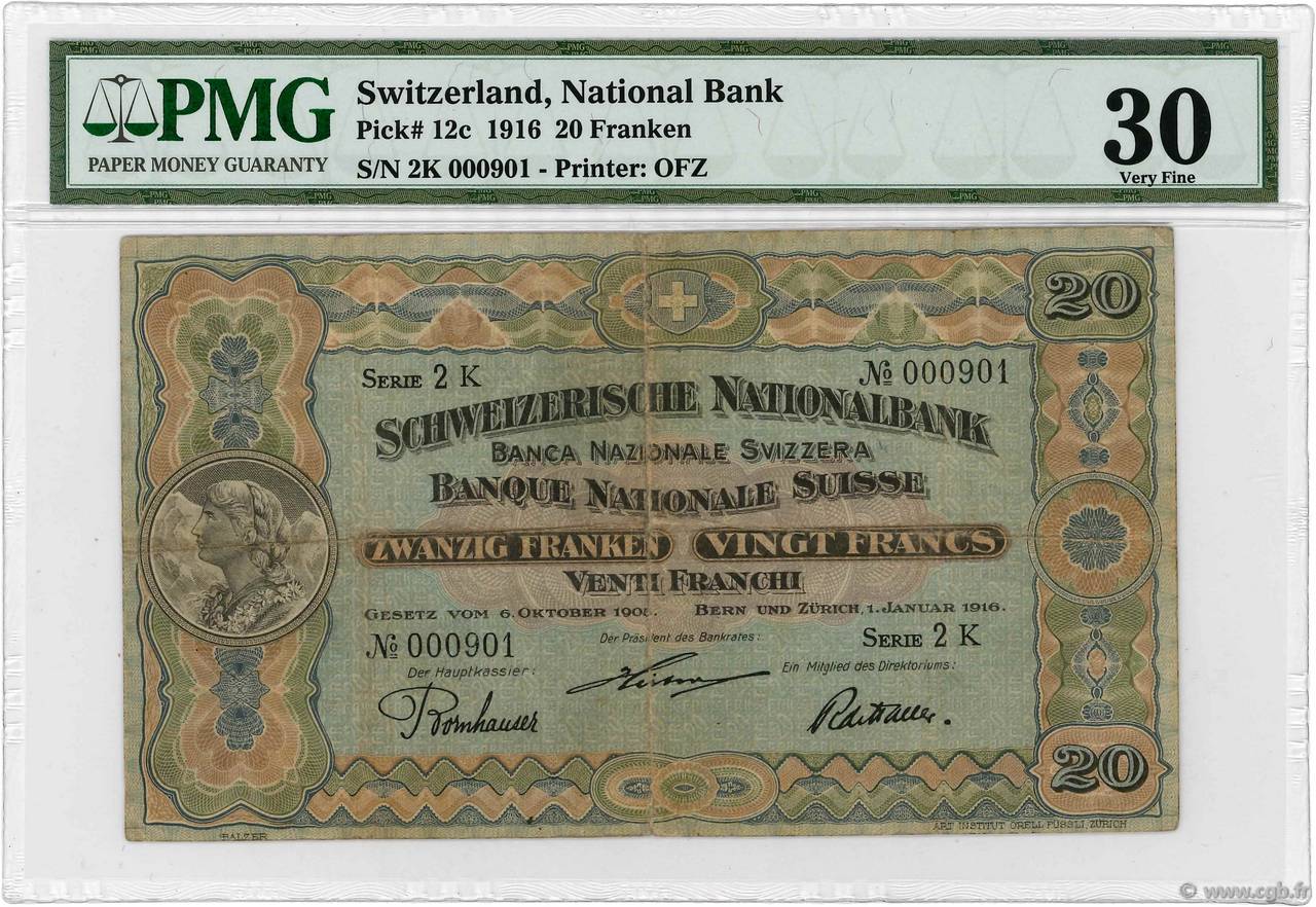 20 Francs SUISSE  1916 P.12c BC