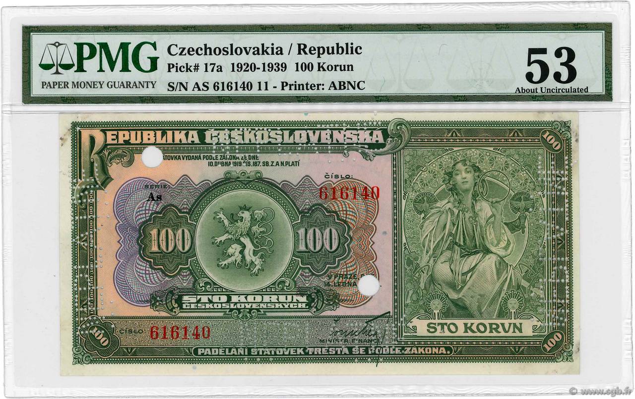100 Korun Spécimen CZECHOSLOVAKIA  1920 P.017s XF+