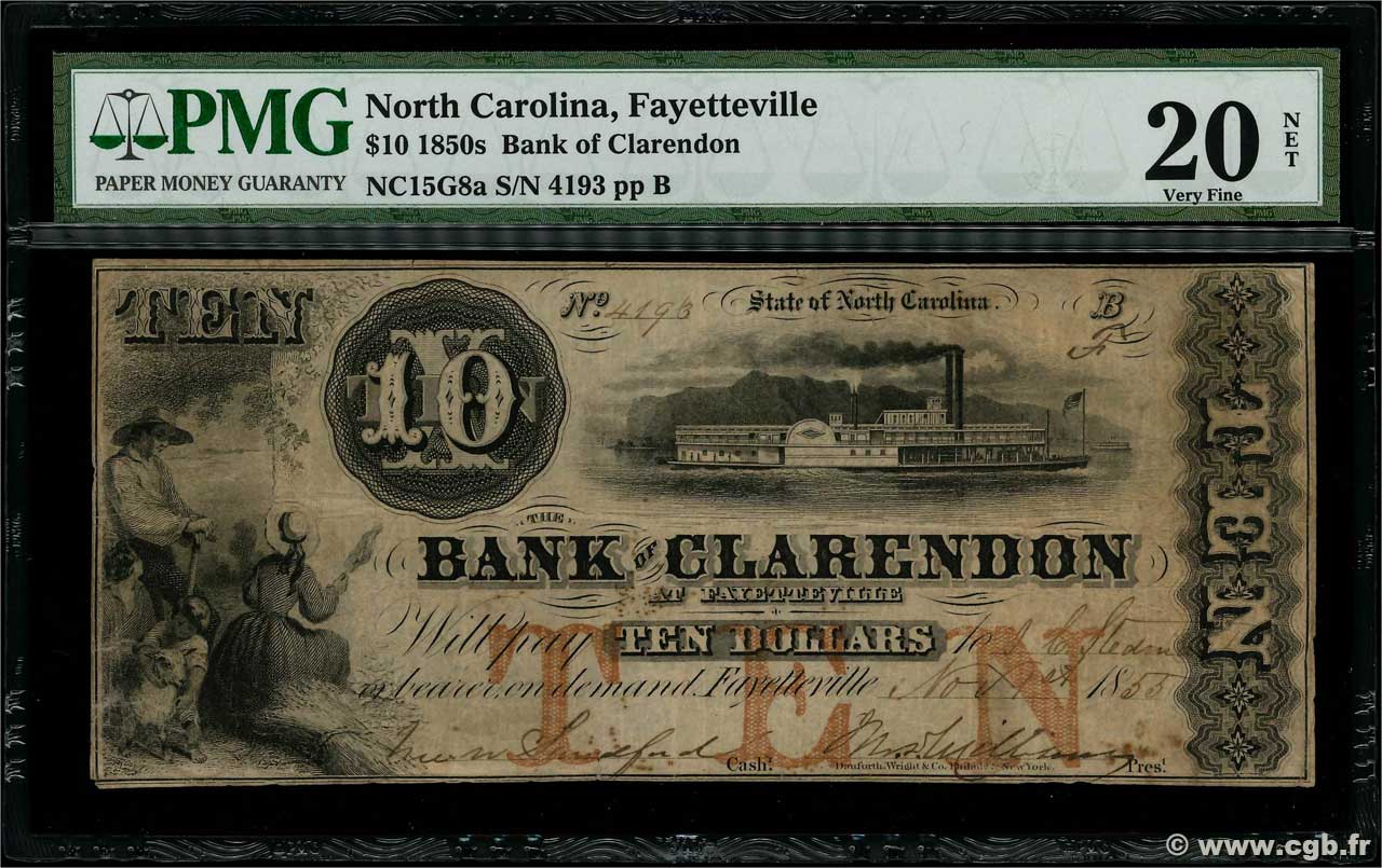10 Dollars STATI UNITI D AMERICA Fayetteville 1855  MB