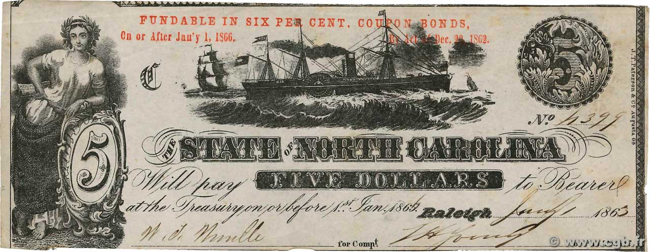 5 Dollars ESTADOS UNIDOS DE AMÉRICA Raleigh 1863 PS.2368a EBC