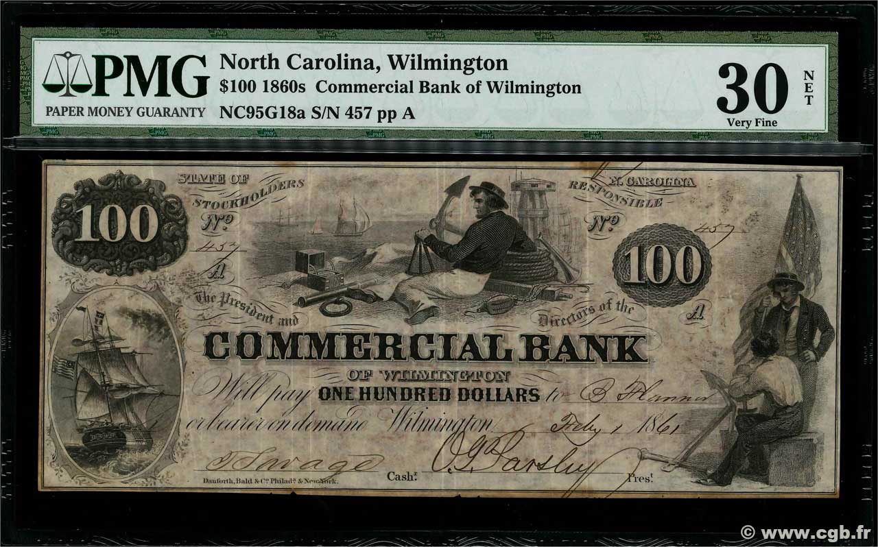 100 Dollars UNITED STATES OF AMERICA Wilmington 1861  VF