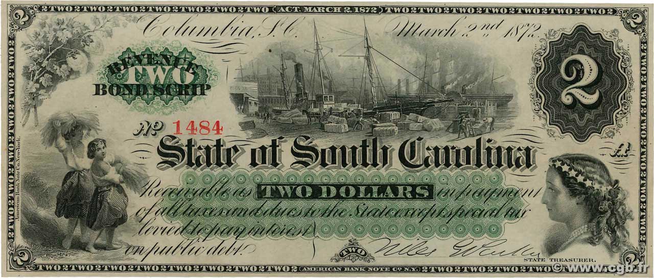 2 Dollars UNITED STATES OF AMERICA Columbia 1872 PS.3322 AU