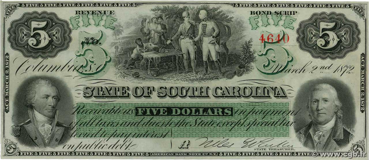 5 Dollars STATI UNITI D AMERICA Columbia 1872 PS.3323 q.FDC