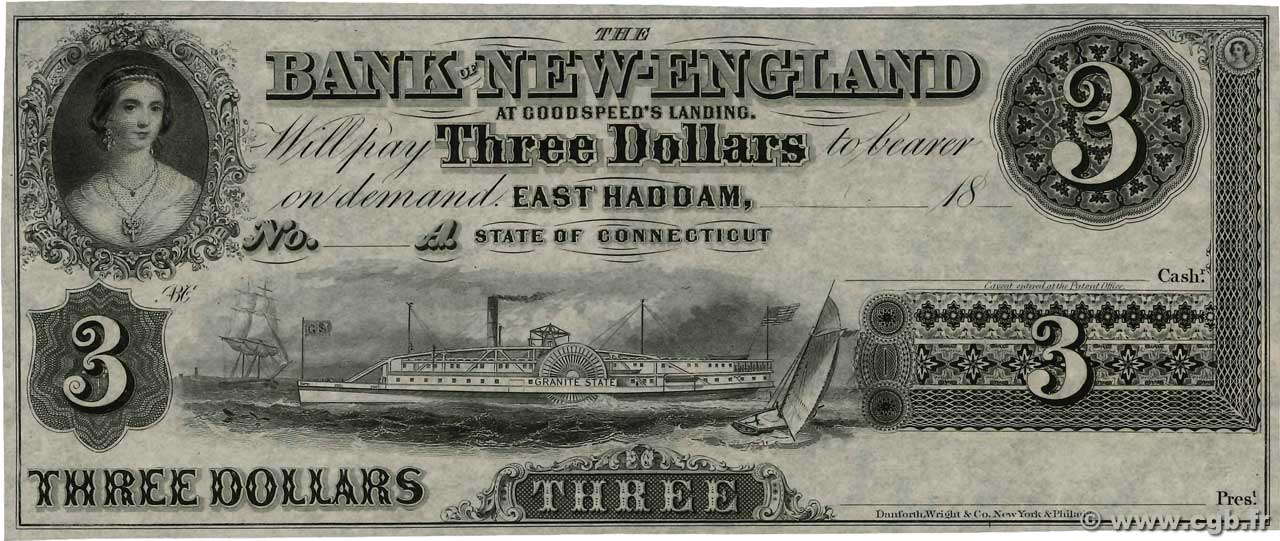 3 Dollars Non émis UNITED STATES OF AMERICA East Haddam 1860  UNC