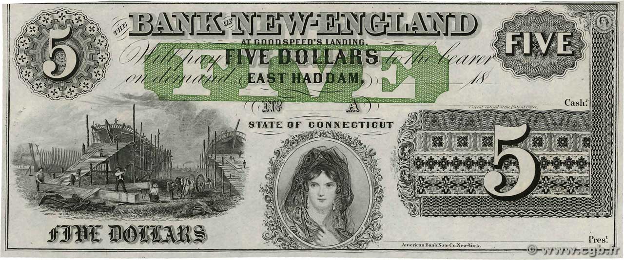 5 Dollars Non émis UNITED STATES OF AMERICA East Haddam 1860  UNC-